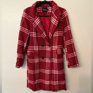 New Elegant Red Plaid Women's‎ Pea Coat
